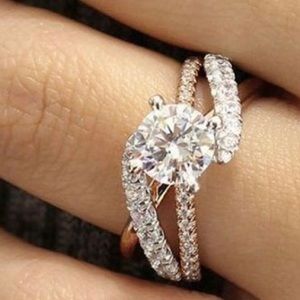 Exquisite White Sapphire 14K Rose Gold 925 SterlingSilver Engagement Ring Sz5.25